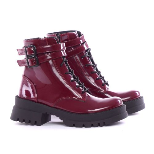 Patent High-Neck Combat Boots ƒ?? Burgundy