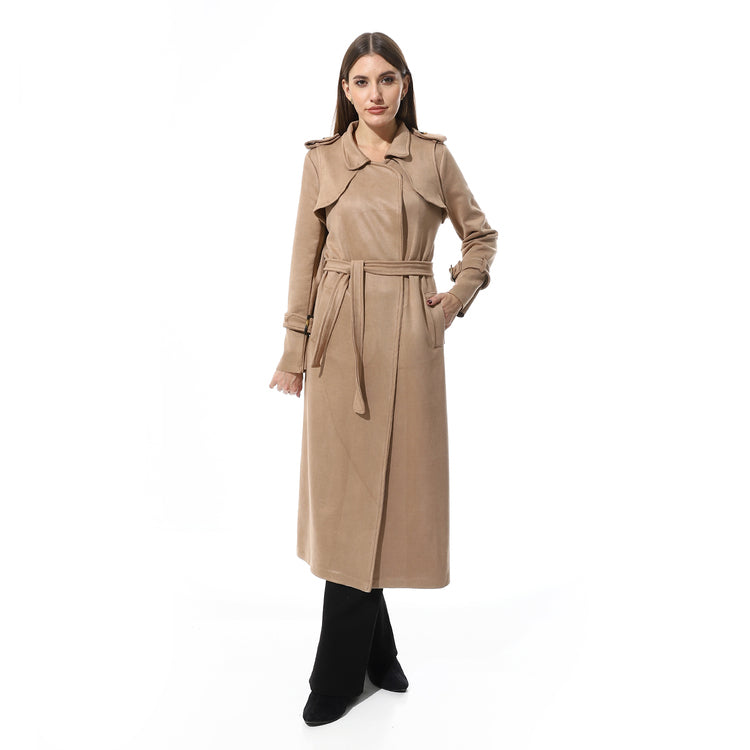 Classic Belted Trench Coat – Camel Beige