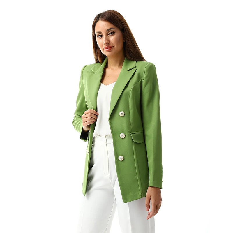 Tailored Crepe Double-Breasted Blazer ƒ?? Lime Green