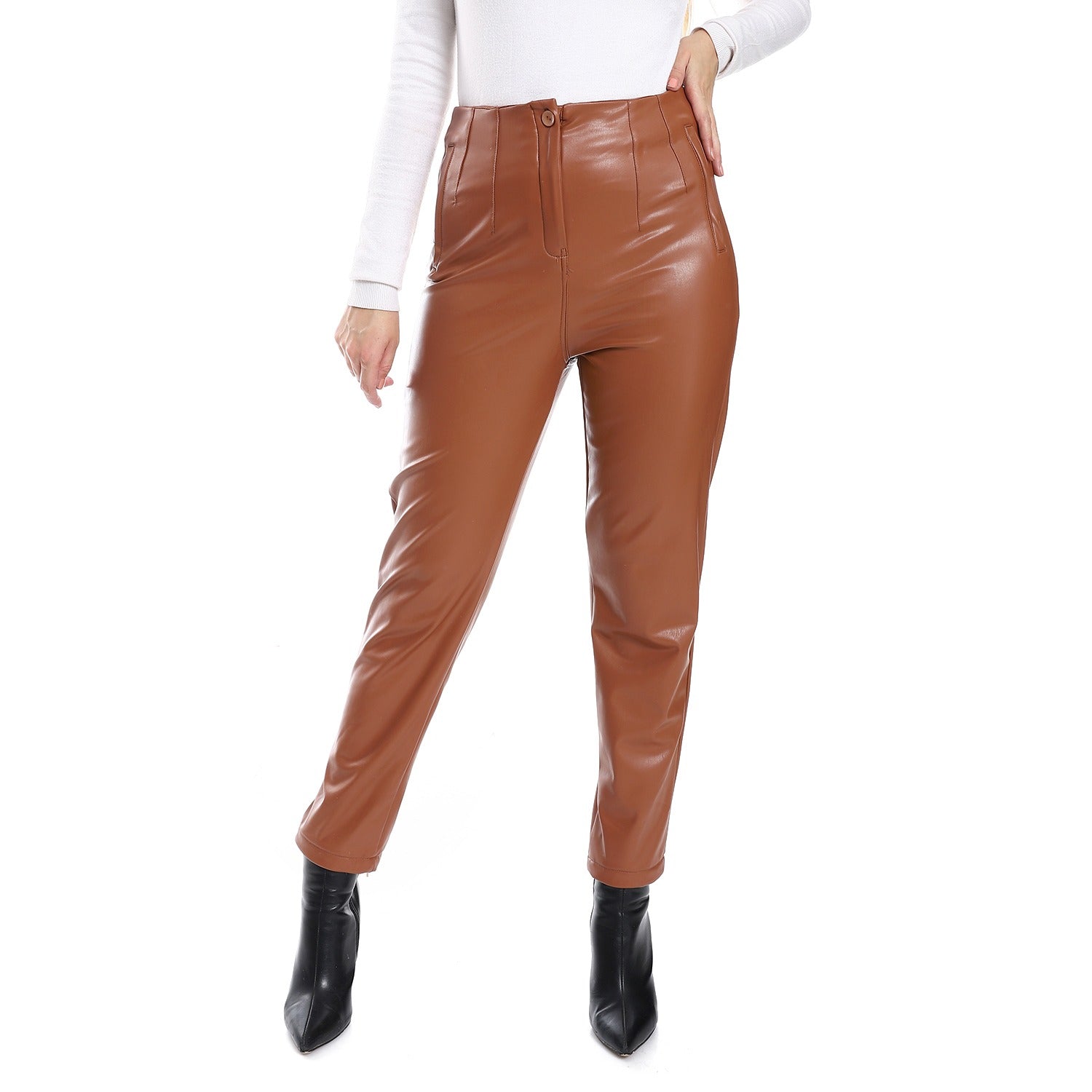 Straight-Fit Leather Pants ƒ?? Camel Brown