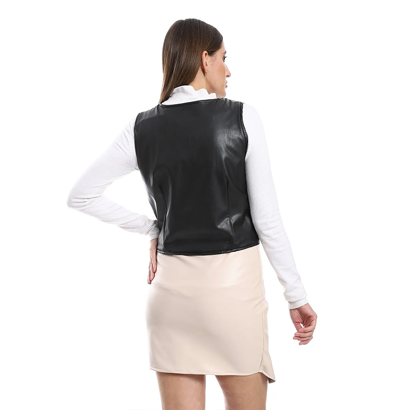 Buttoned Leather Vest – Black