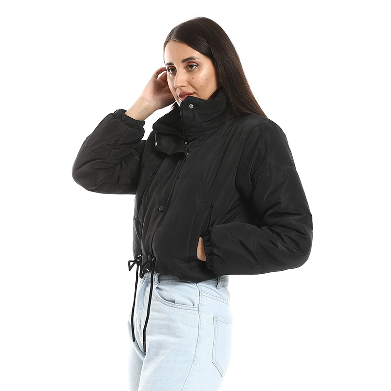 Cropped Waterproof Puffer Jacket – Black