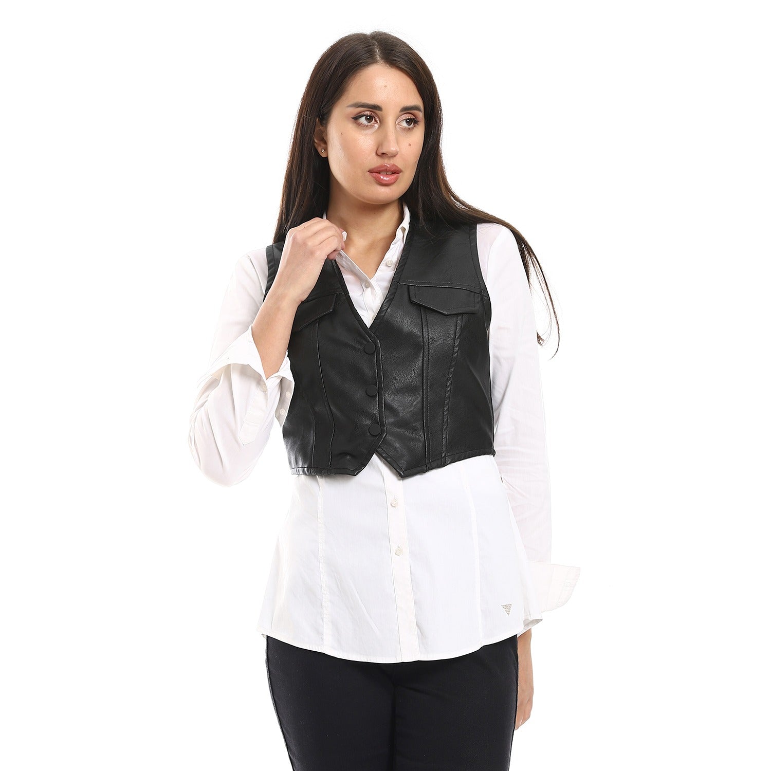 Tailored Leather Vest ƒ?? Black