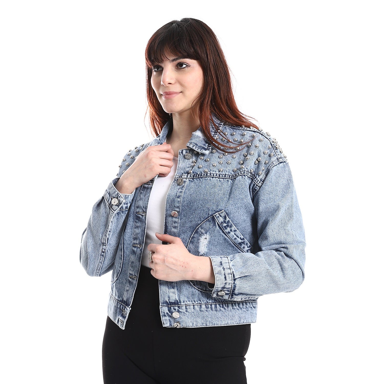 Studded Denim Jacket – Light Blue