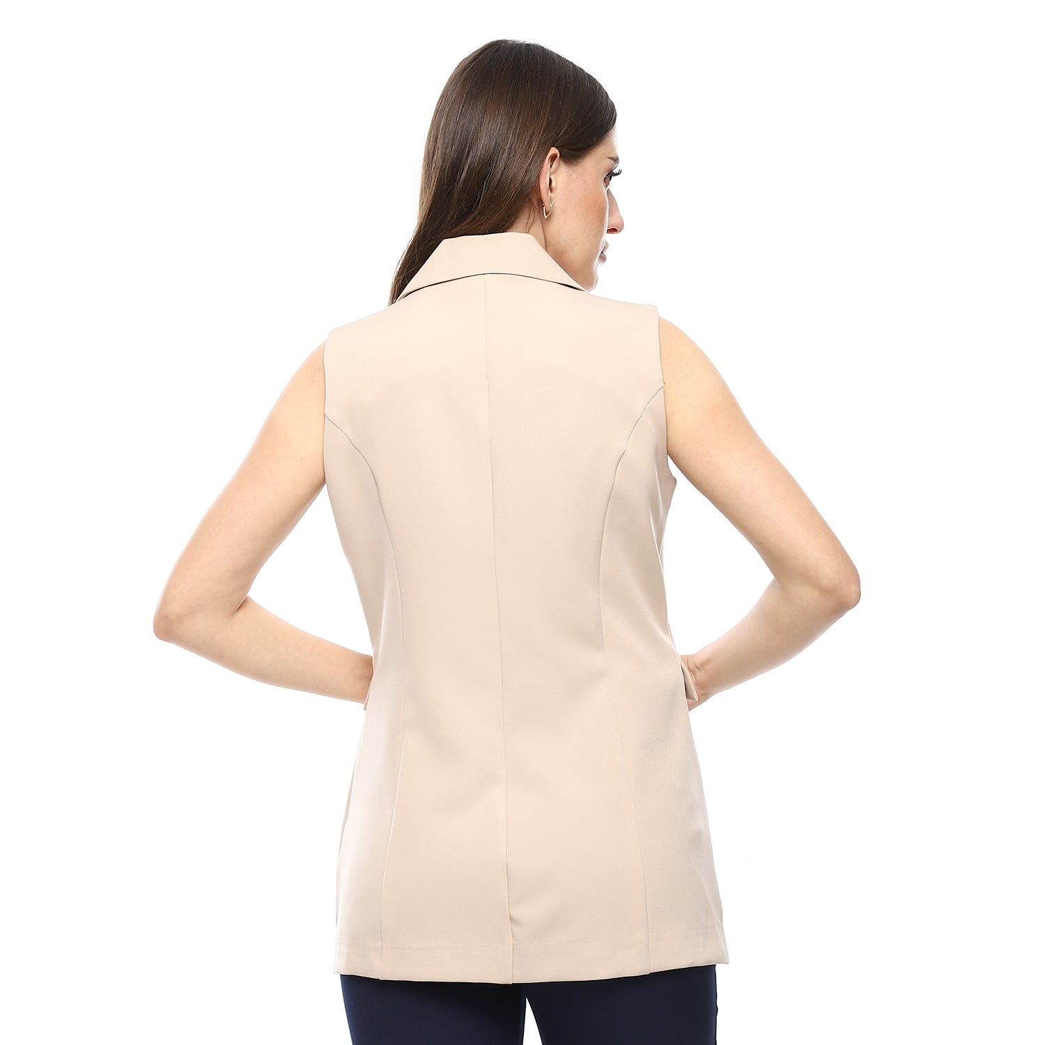 Double-Breasted Sleeveless Blazer – Beige