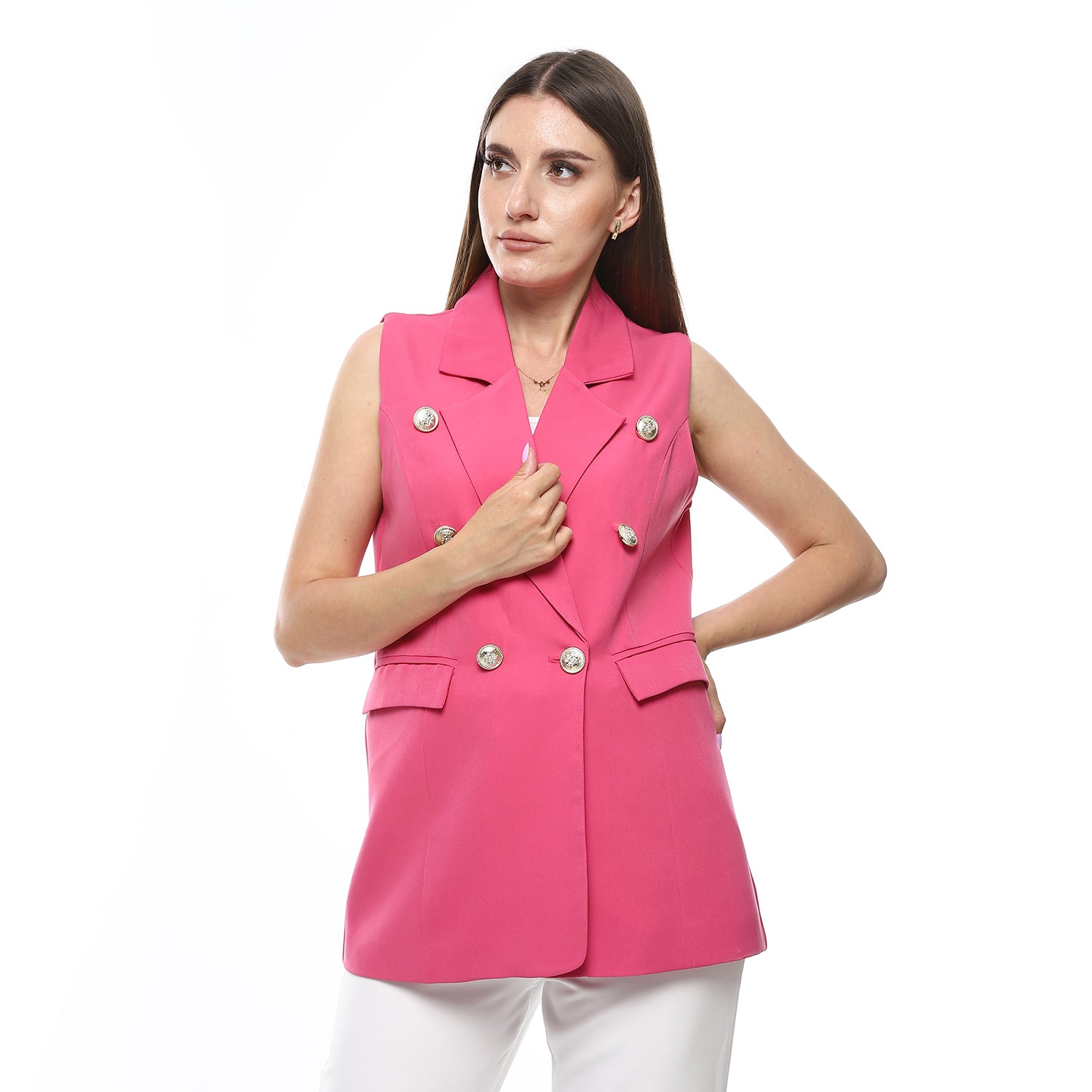 Double-Breasted Sleeveless Blazer ƒ?? Pink