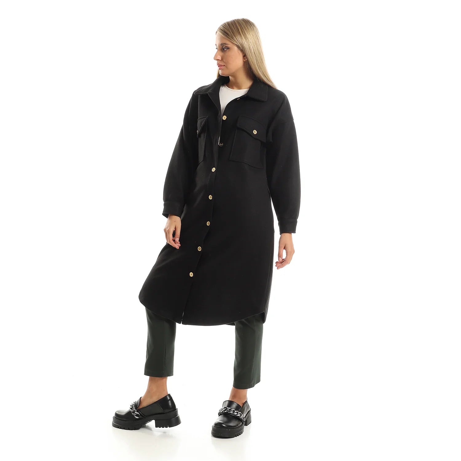 Wool-Blend Winter Shirt Dress - Black