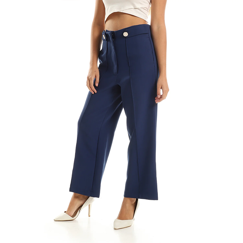High-Waist Wide-Leg Pants - Navy Blue