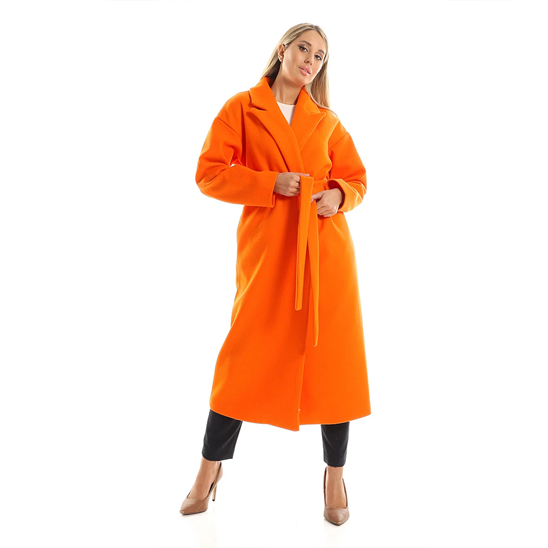 Wool-Blend Maxi Wrap Coat - Orange