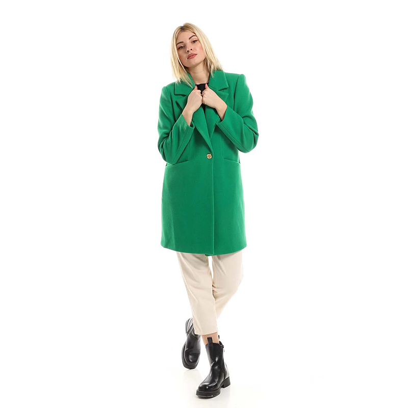 Classic Buttoned Coat - Emerald Green