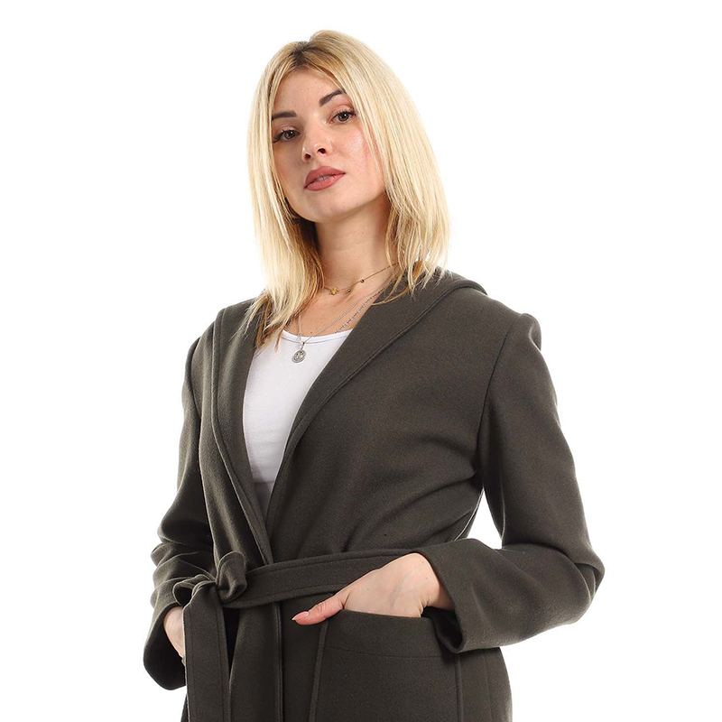 Belted Maxi Coat - Olive Green