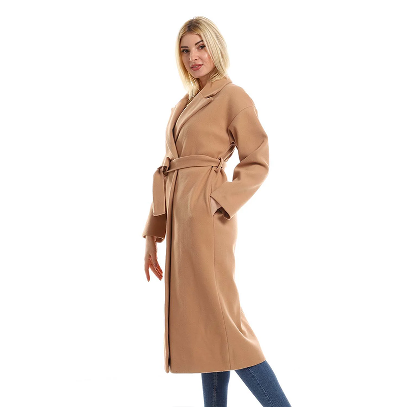 Wrap Belted Long Coat - Camel