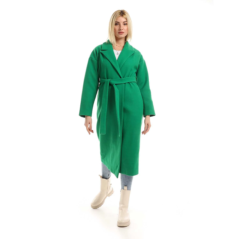 Wrap Belted Long Coat - Green