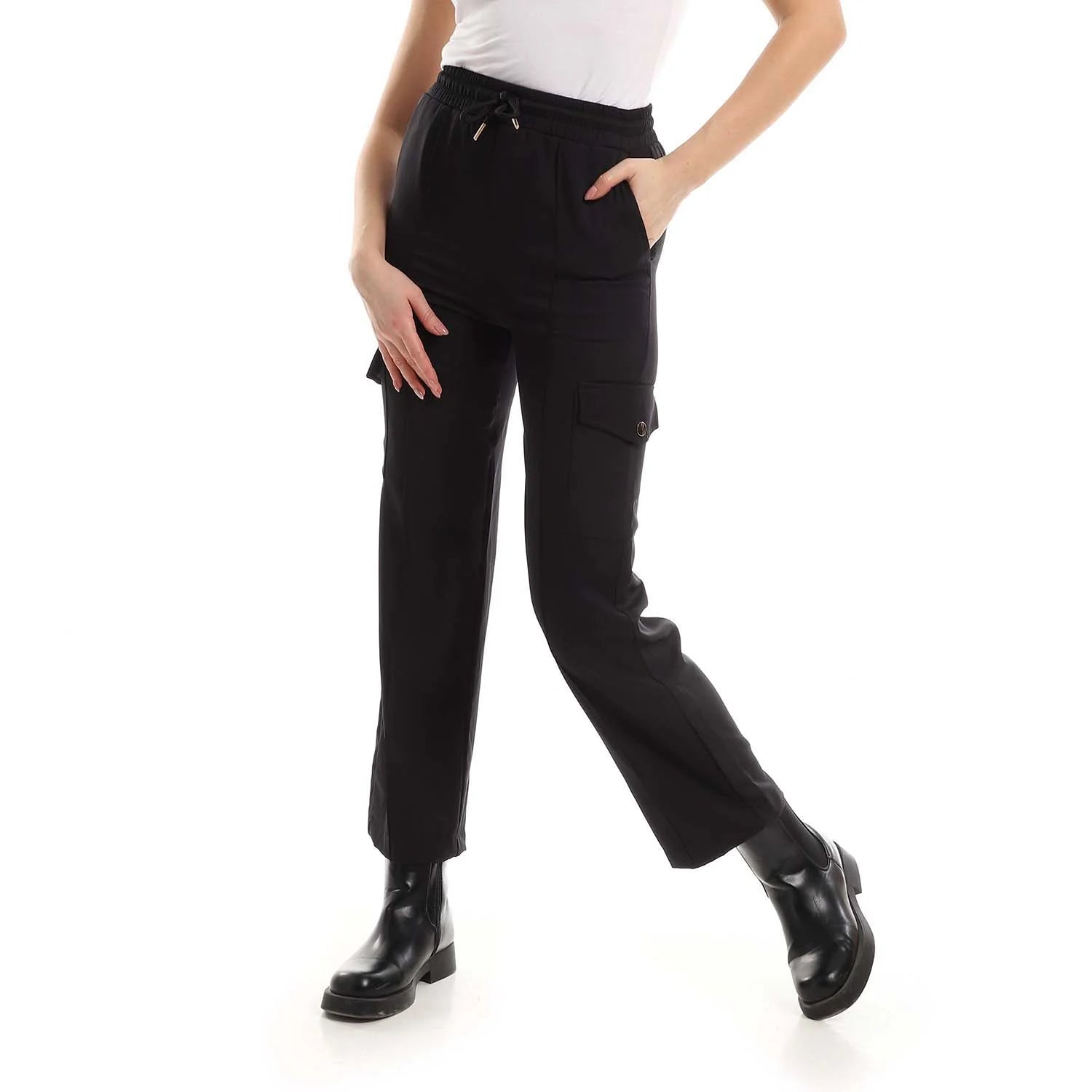 High-Waist Cargo Pants - Black