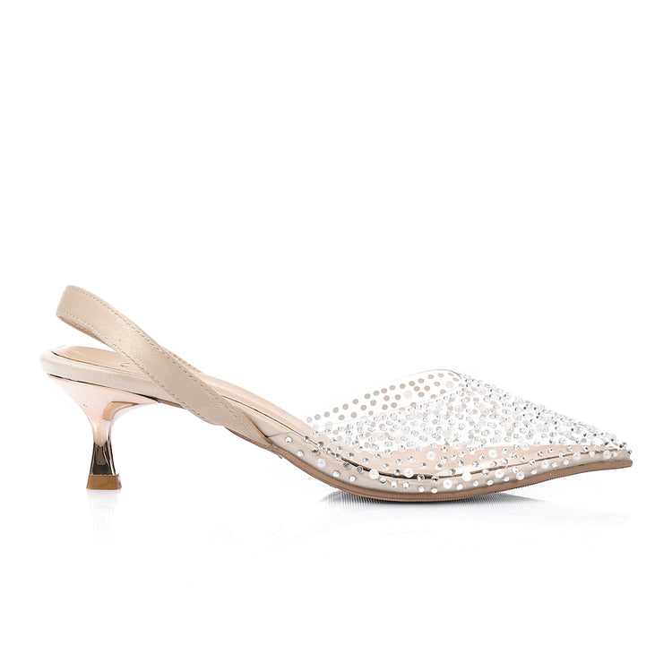 Crystal Bloom Flats Beige