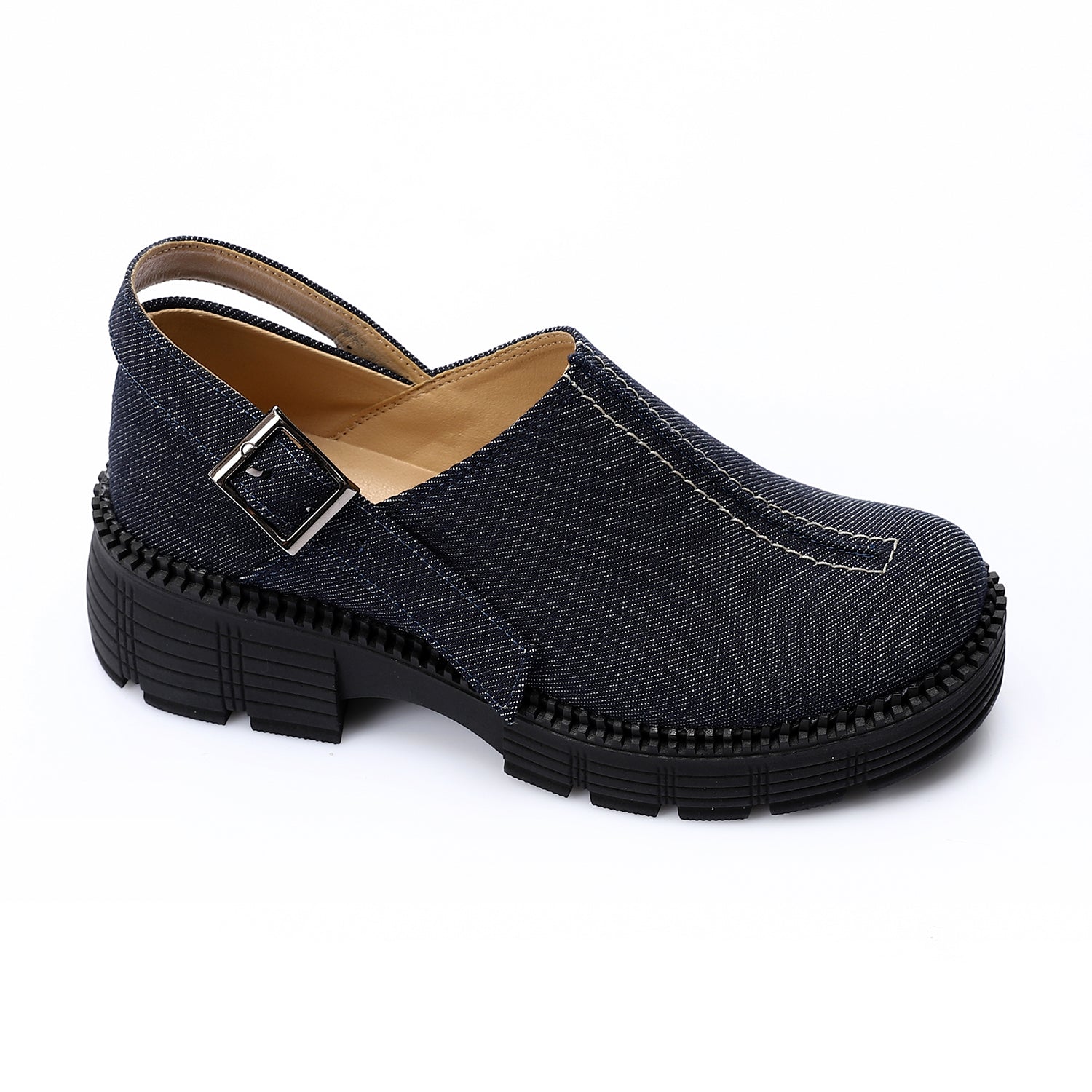 Denim Buckle Sling Loafers ƒ?? Navy Blue