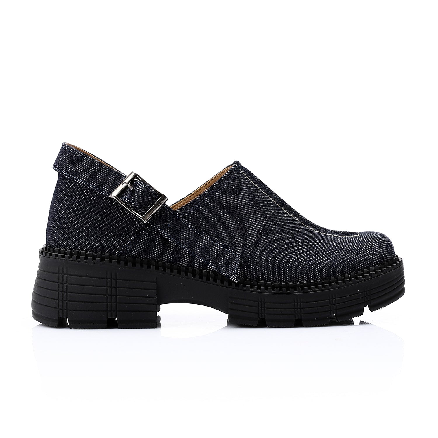 Denim Buckle Sling Loafers ƒ?? Navy Blue