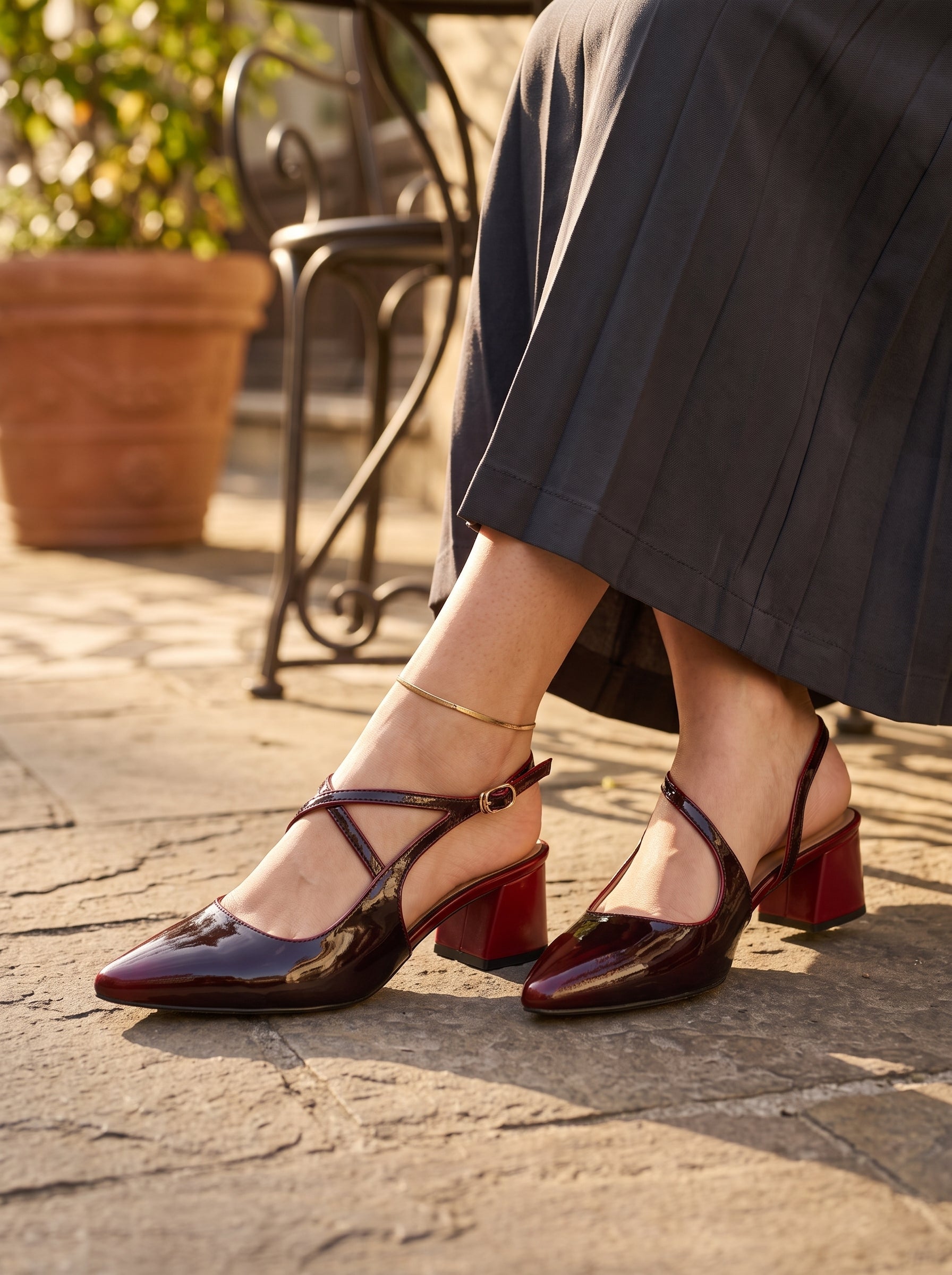 Verne Charm Slingback Heels Burgundy