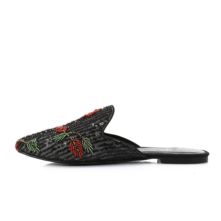 Beaded Bloom Mules ƒ?? Black