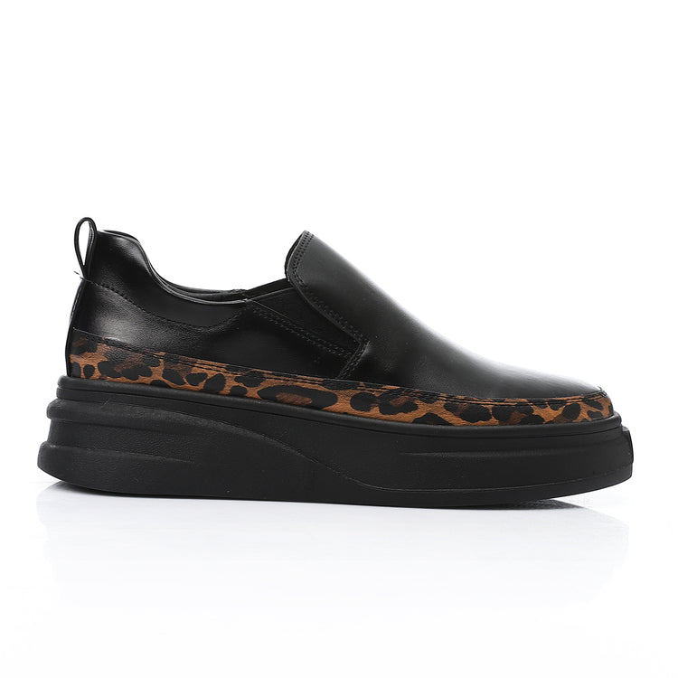 Leopard Edge Platform Sneakers - Black