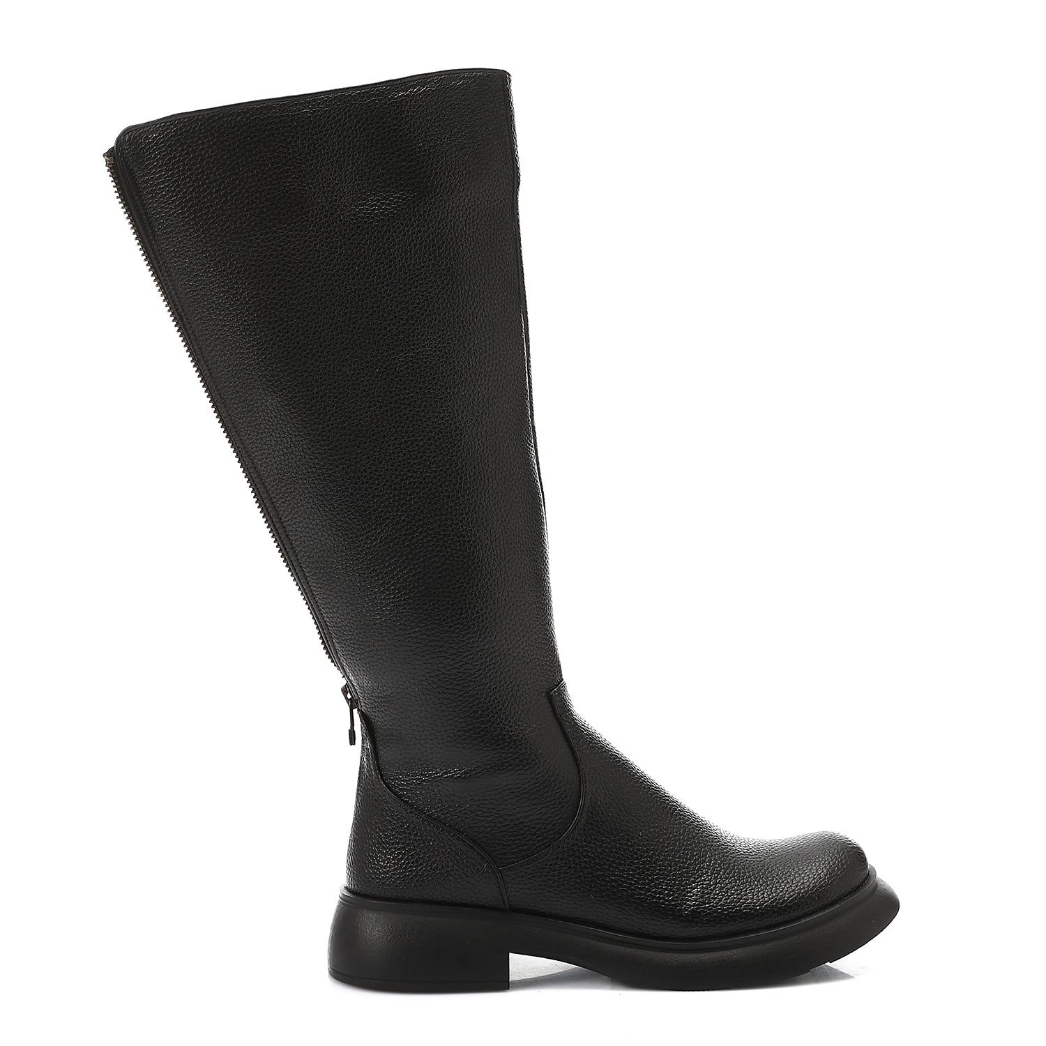 Double Zipper Knee-High Boots - Black