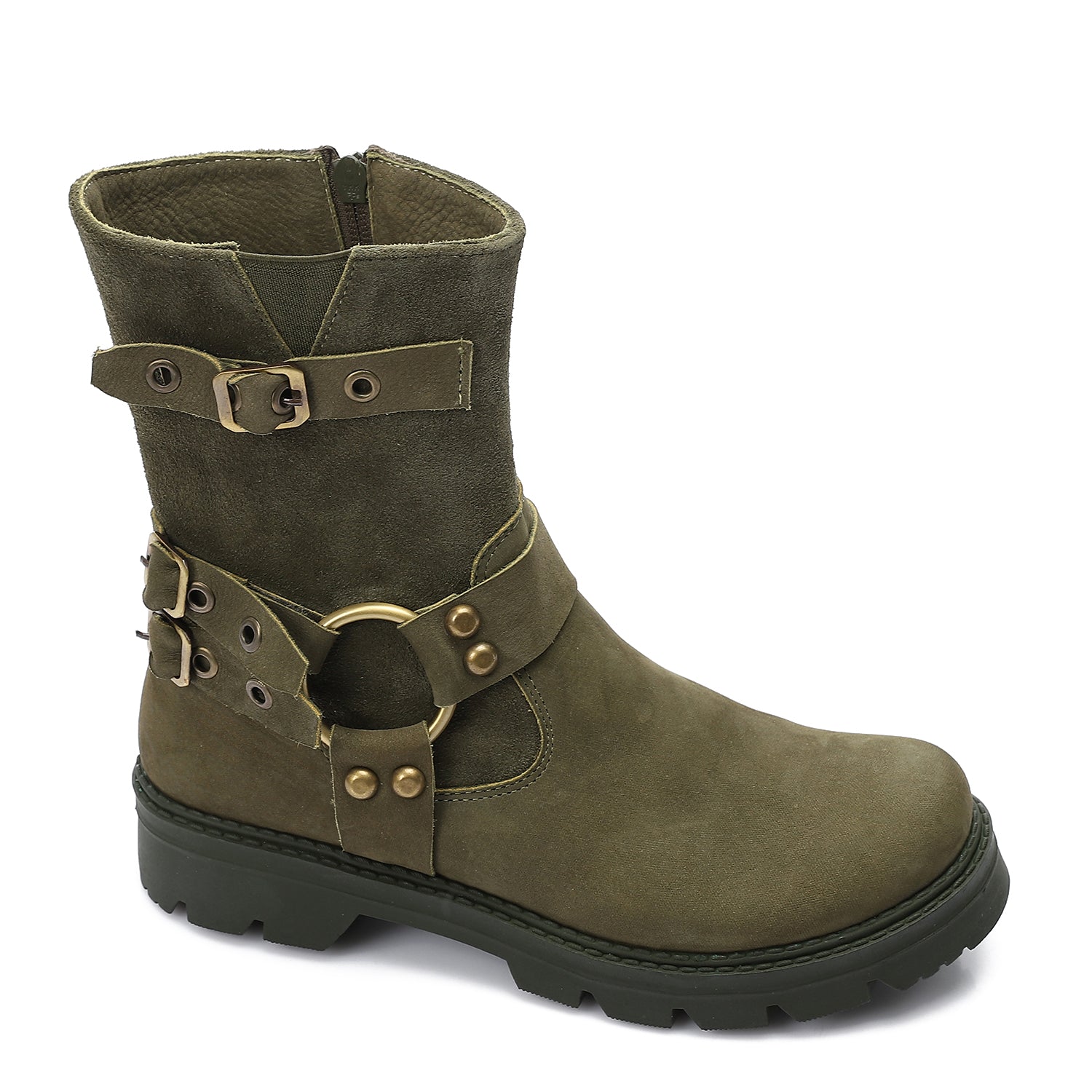 Buckled Ankle Combat Boots – Olive