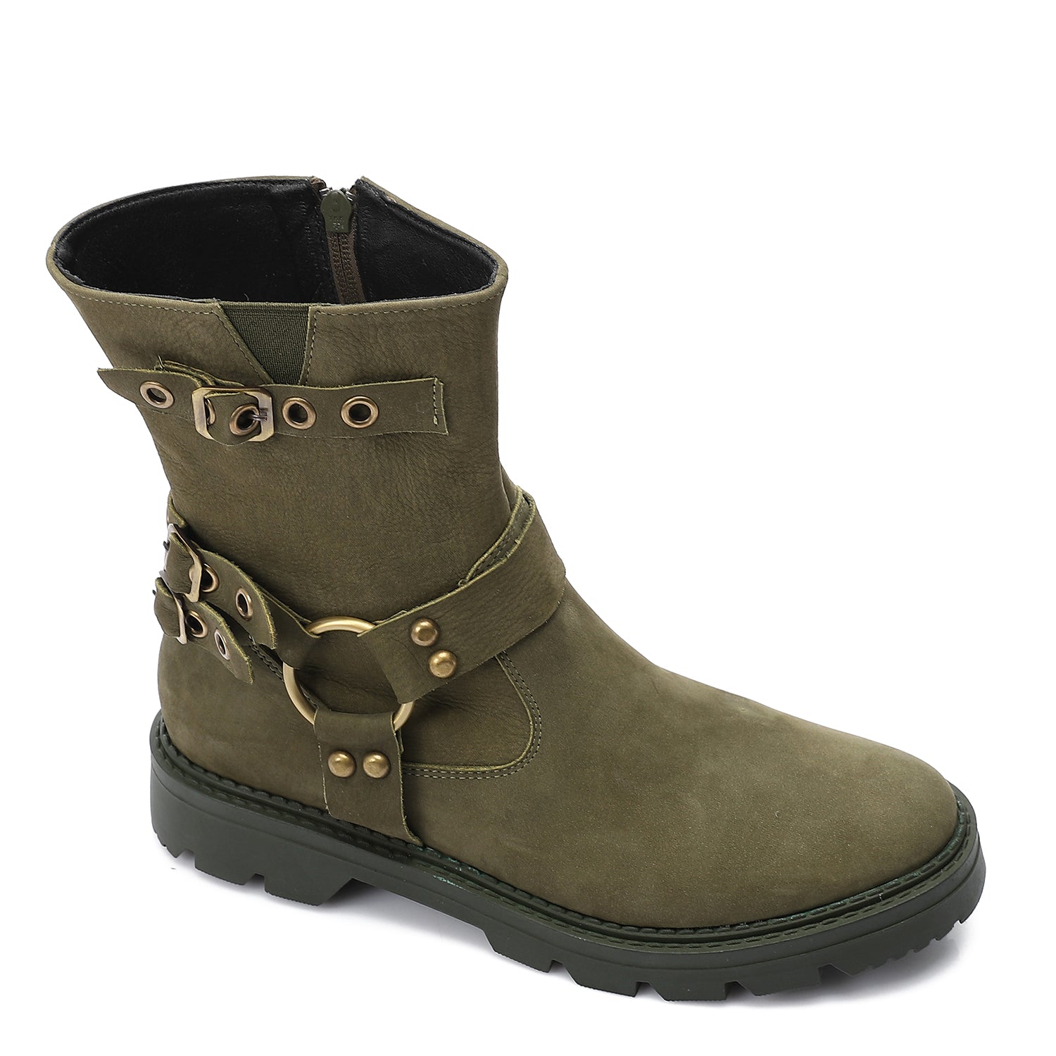 Buckled Ankle Combat Boots – Olive