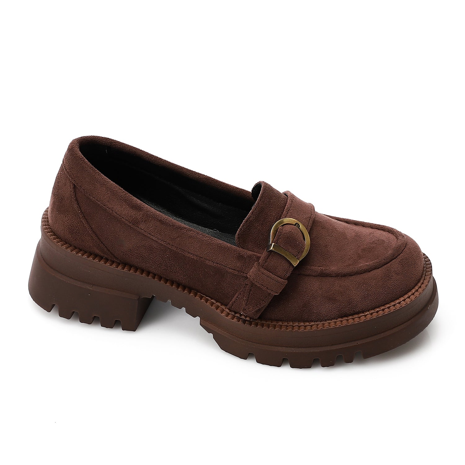 Women’s Buckle Strap Chunky Loafers – Brown