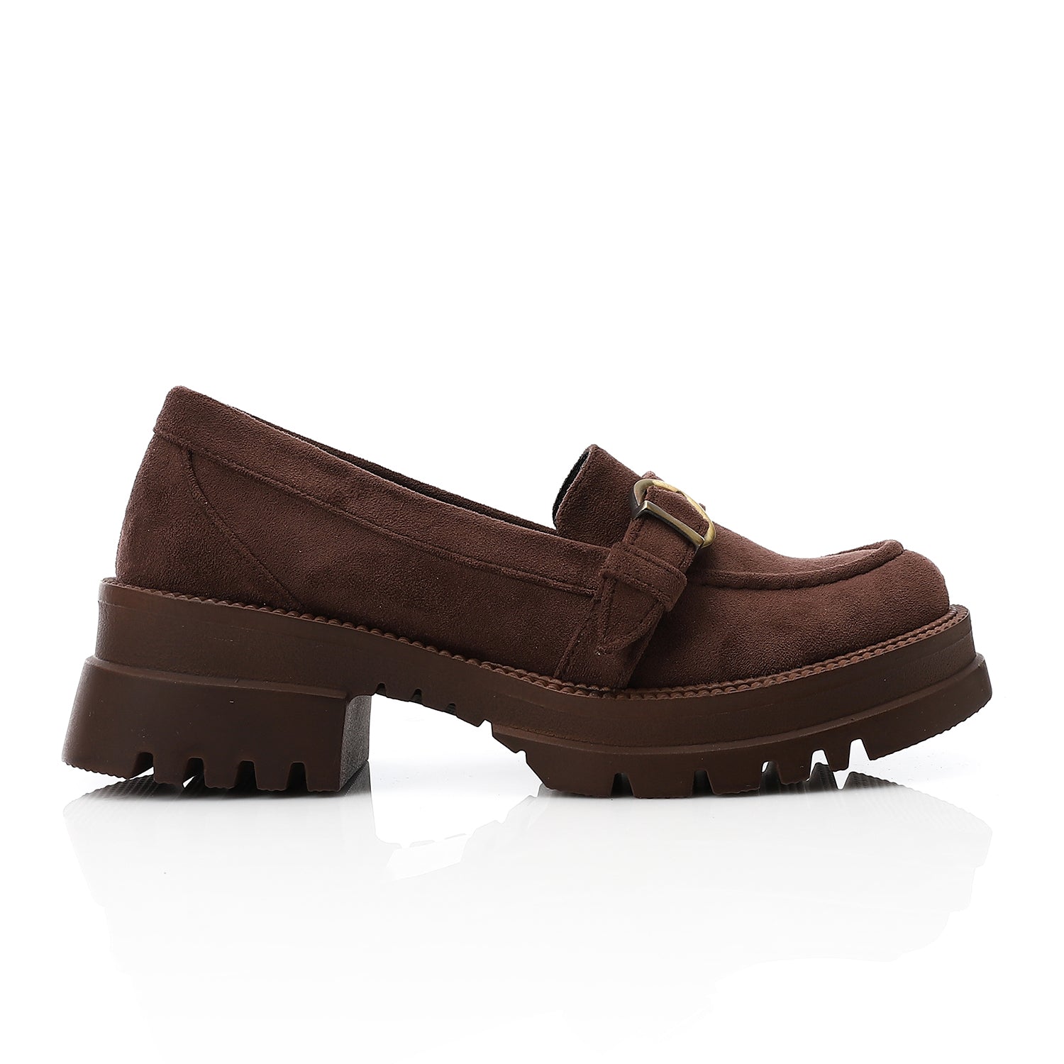 Women’s Buckle Strap Chunky Loafers – Brown