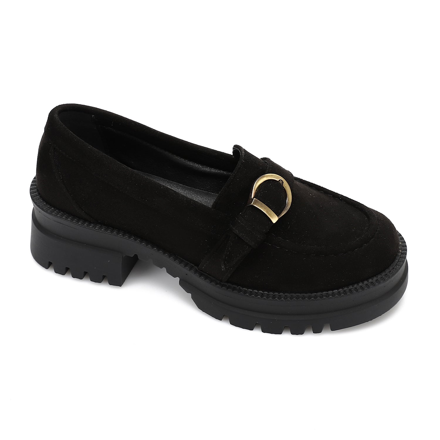 Women’s Buckle Strap Chunky Loafers – Black