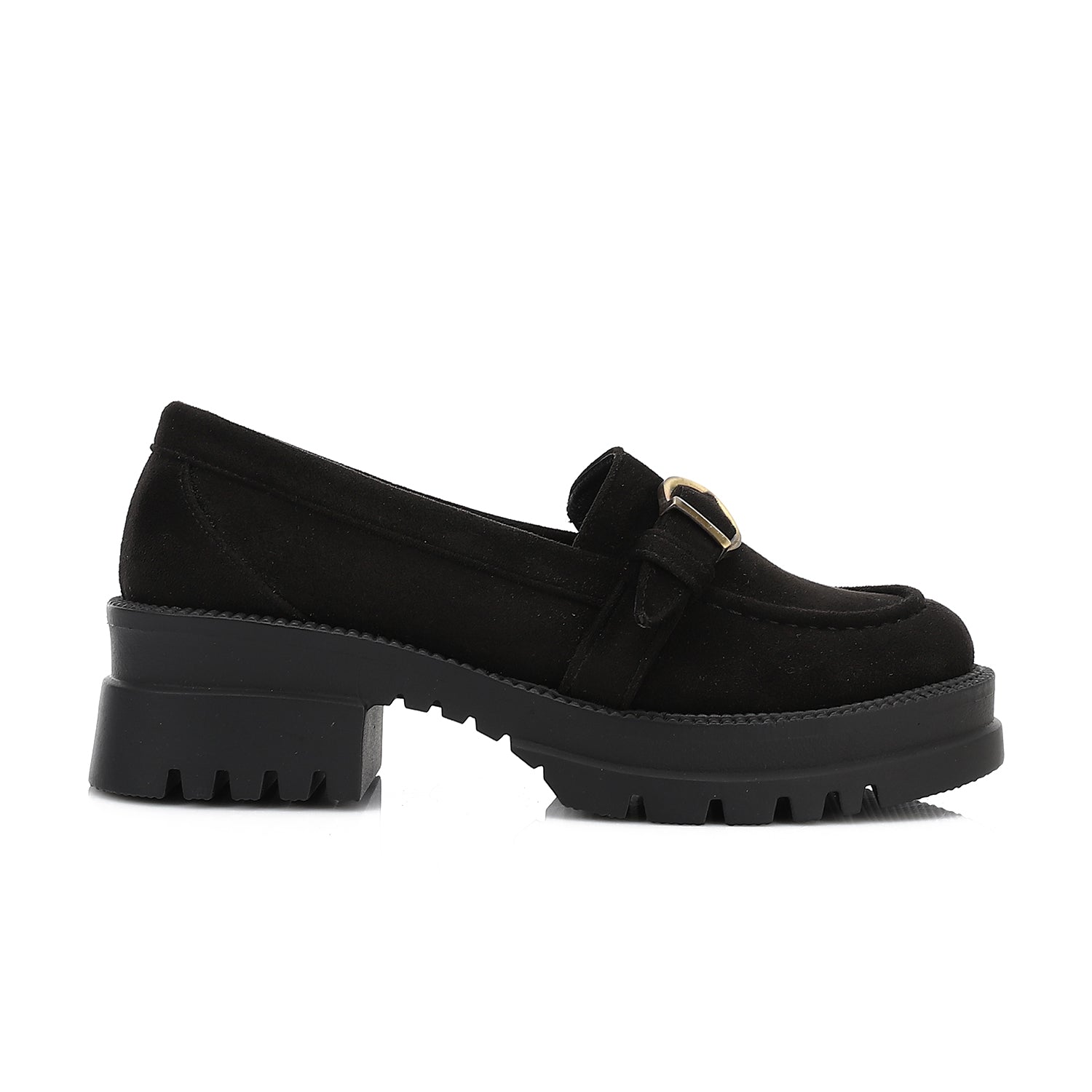 Women’s Buckle Strap Chunky Loafers – Black