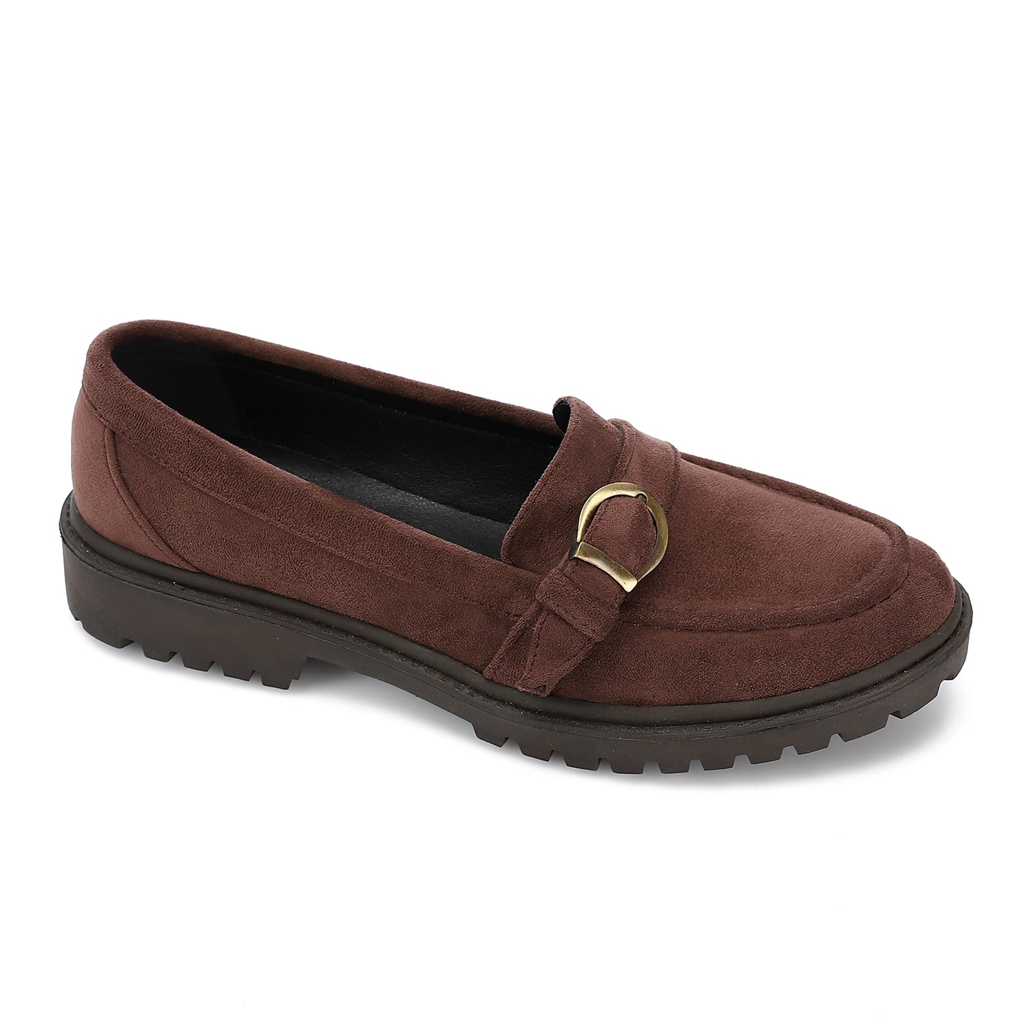 Women’s Buckle Strap Chunky Loafers – Brown