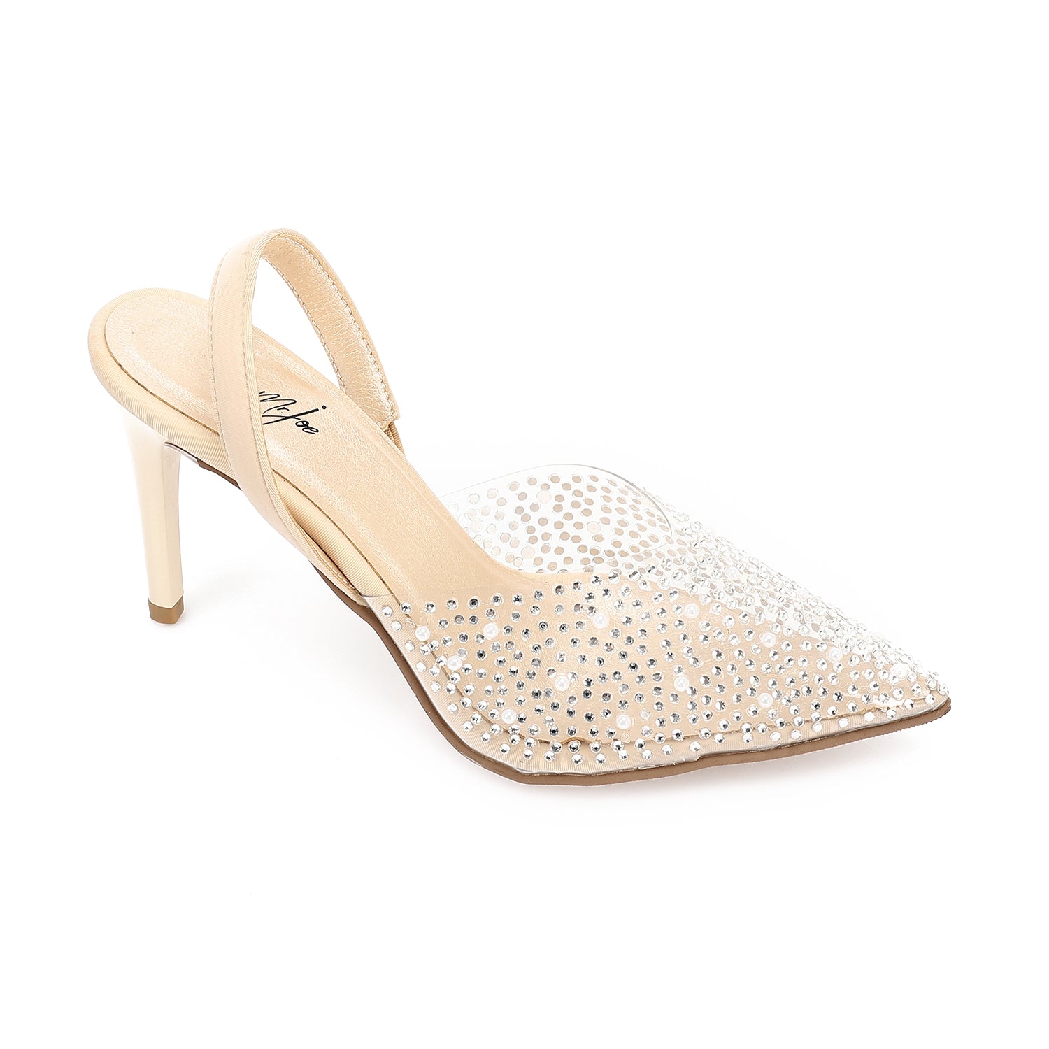 Crystal Clear Pointed Pumps - Beige