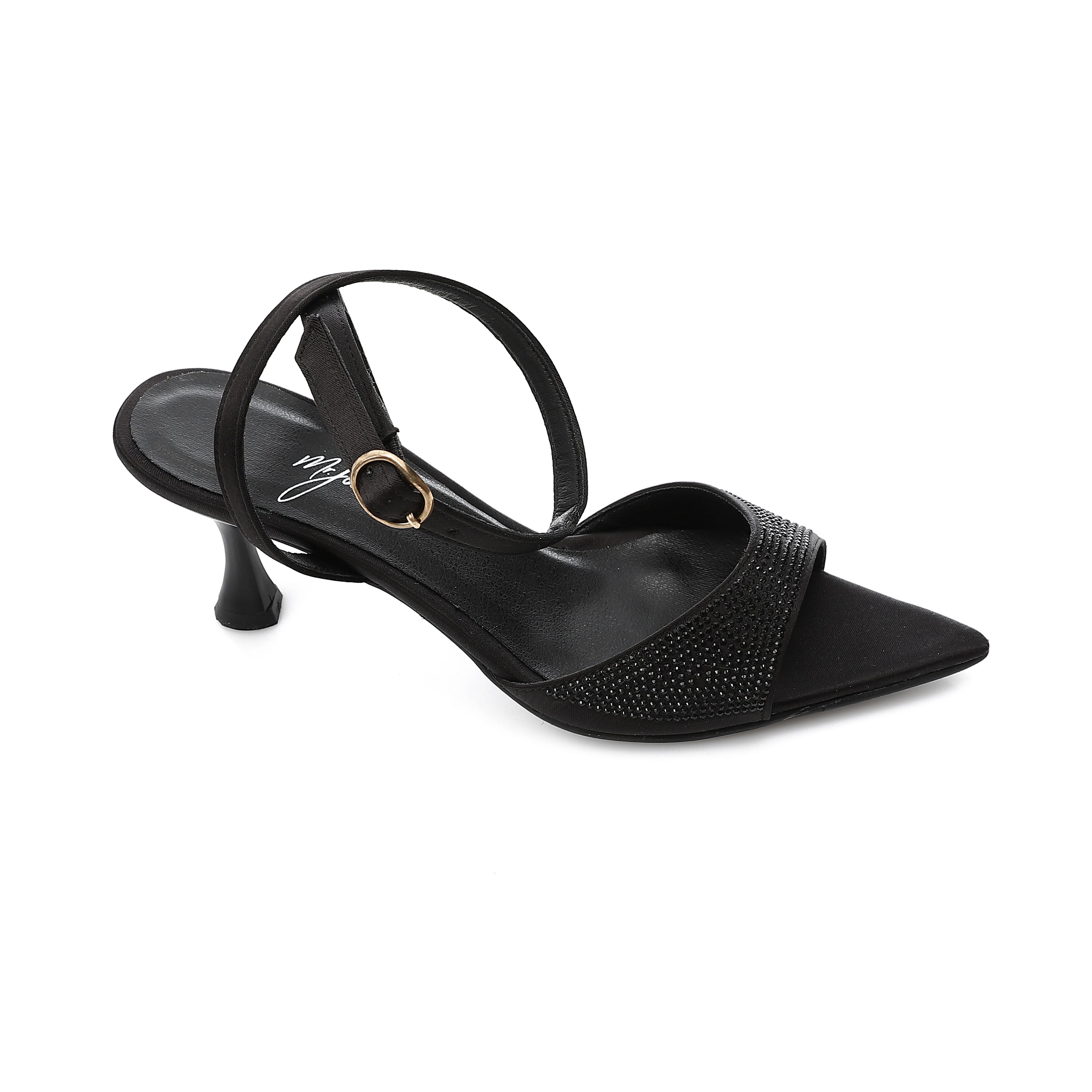 Crystal Embellished Ankle Strap Heels β Black