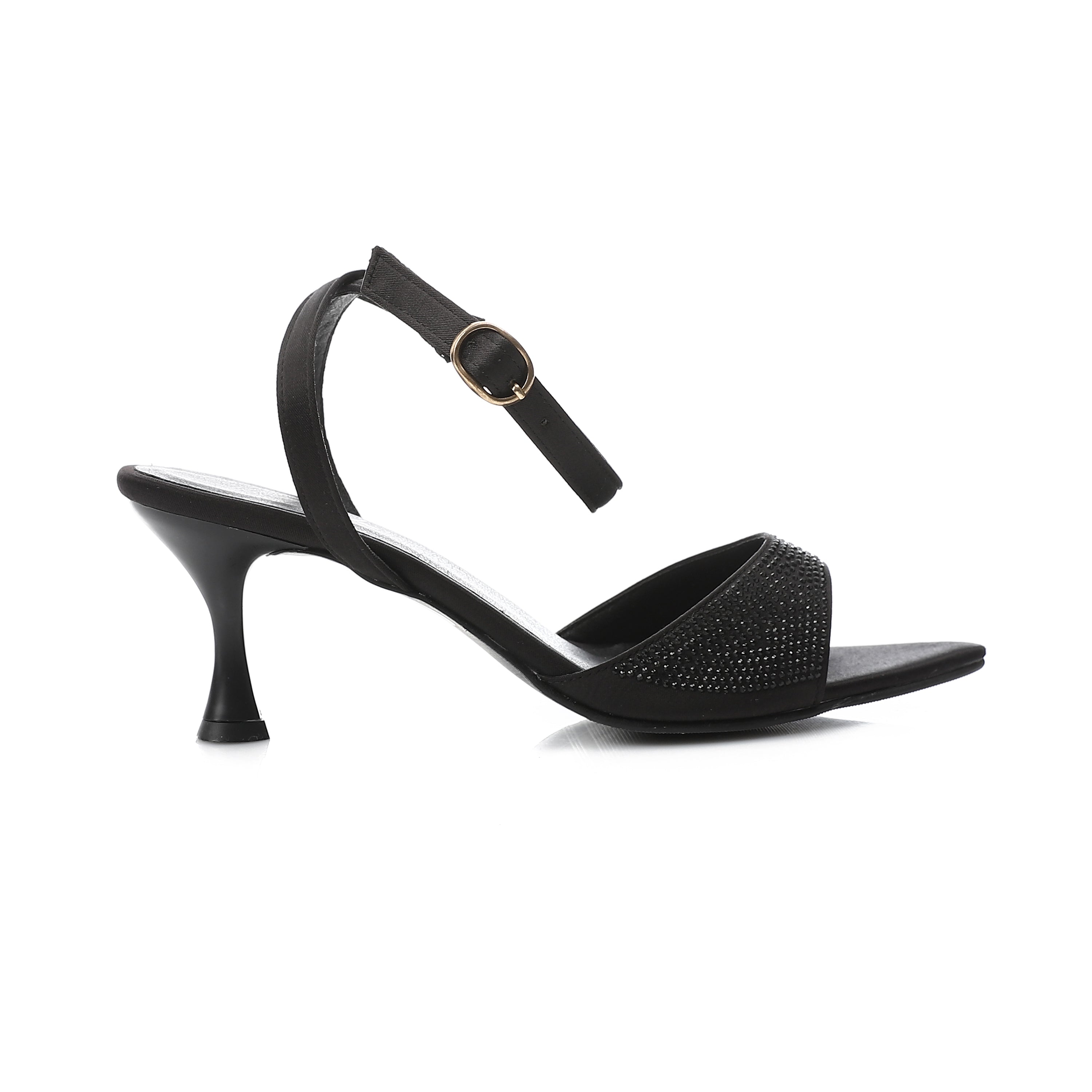 Crystal Embellished Ankle Strap Heels β Black