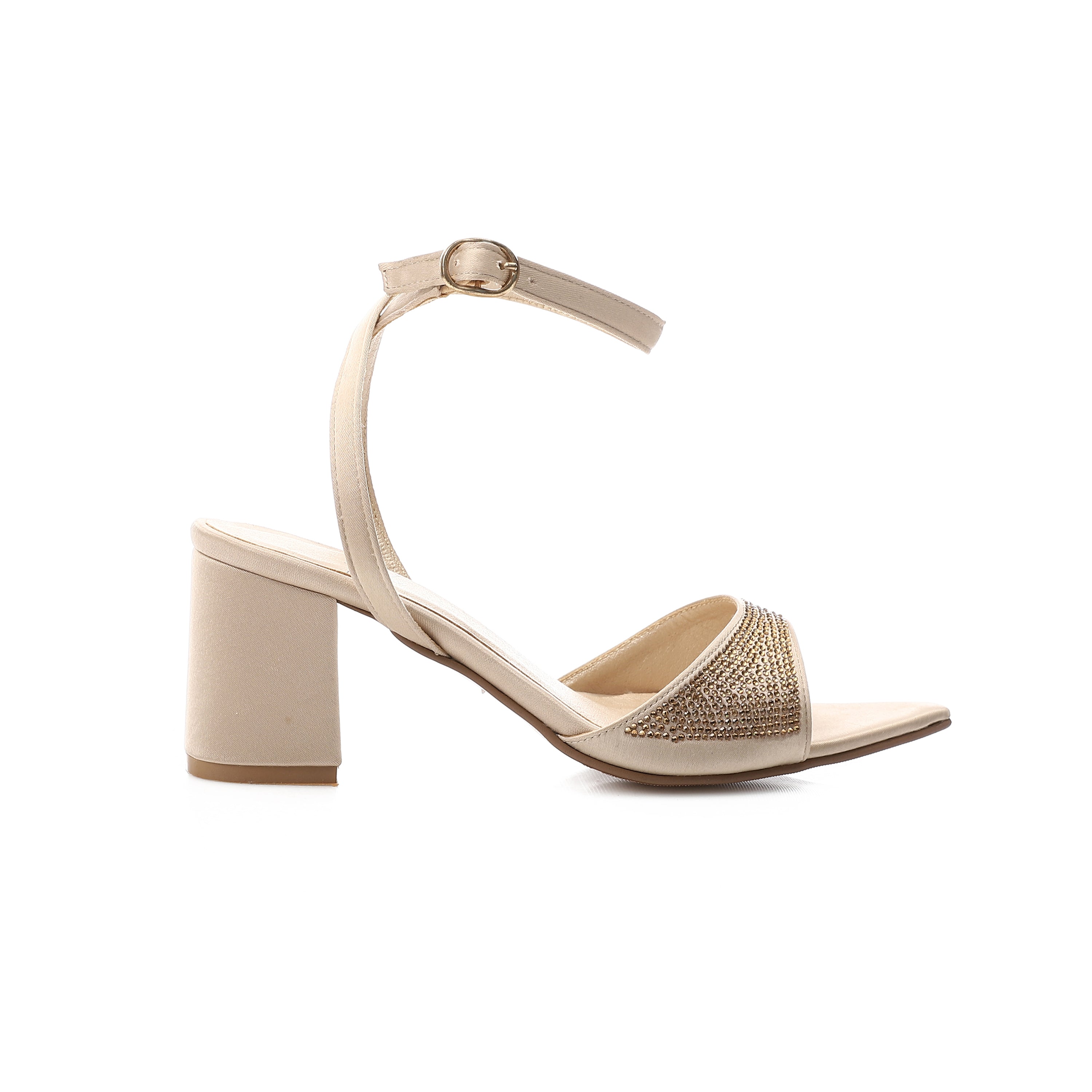 Crystal Embellished Ankle Strap Heels β Champagne