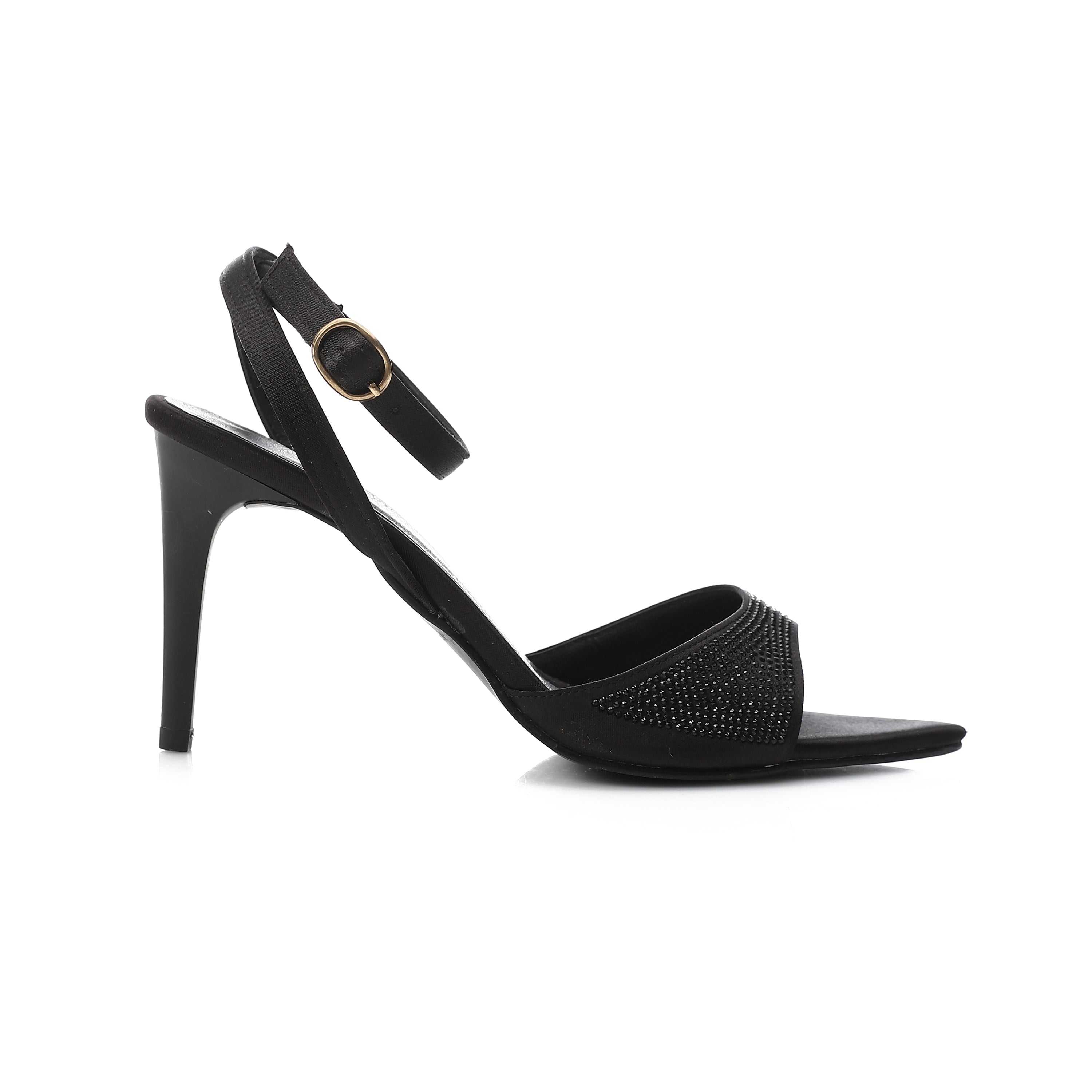 Crystal Embellished Ankle Strap Stiletto Heels β Black