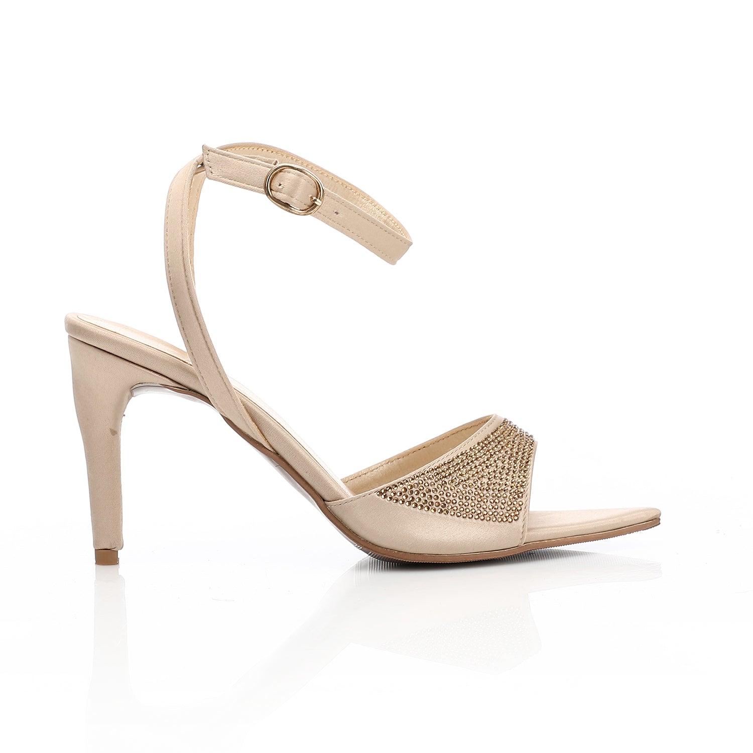 Crystal Embellished Ankle Strap Stiletto Heels Gold