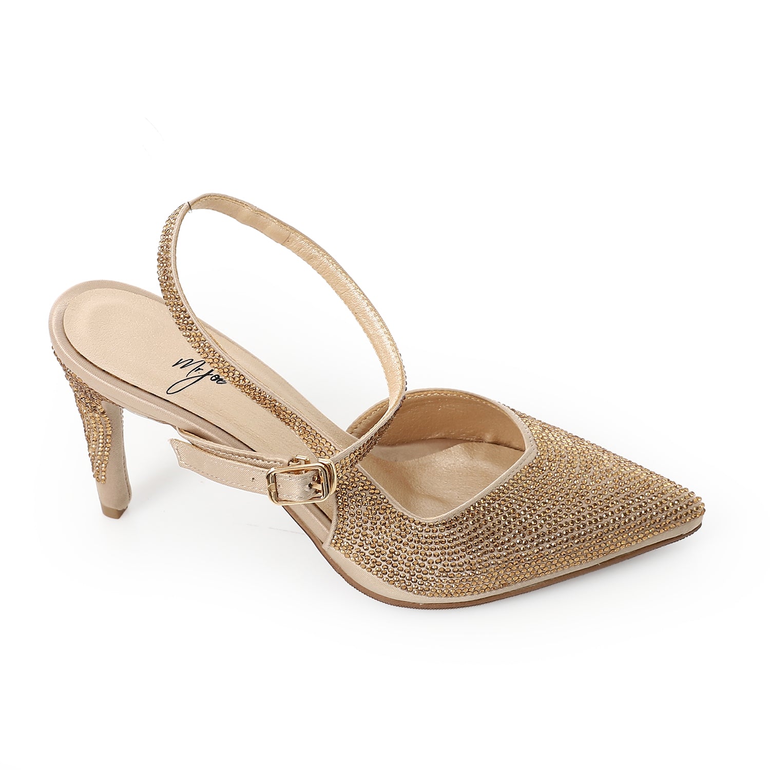 Rhinestone Pointed Toe Slingback Heels Gold
