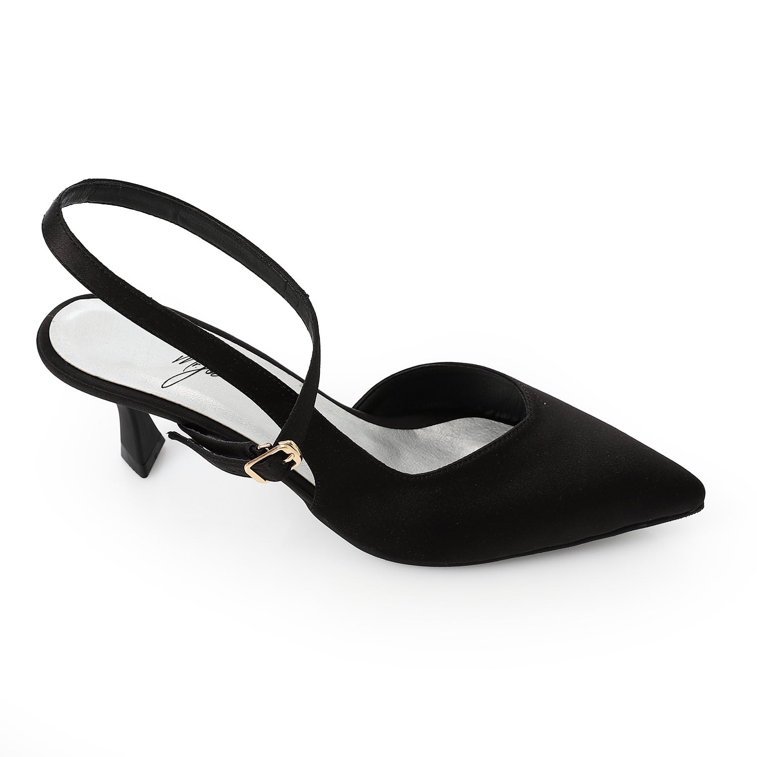 Satin Slingback Kitten Heels Black