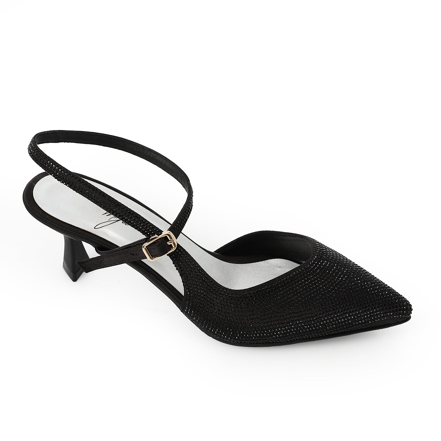Rhinestone Kitten Heel Slingbacks Black