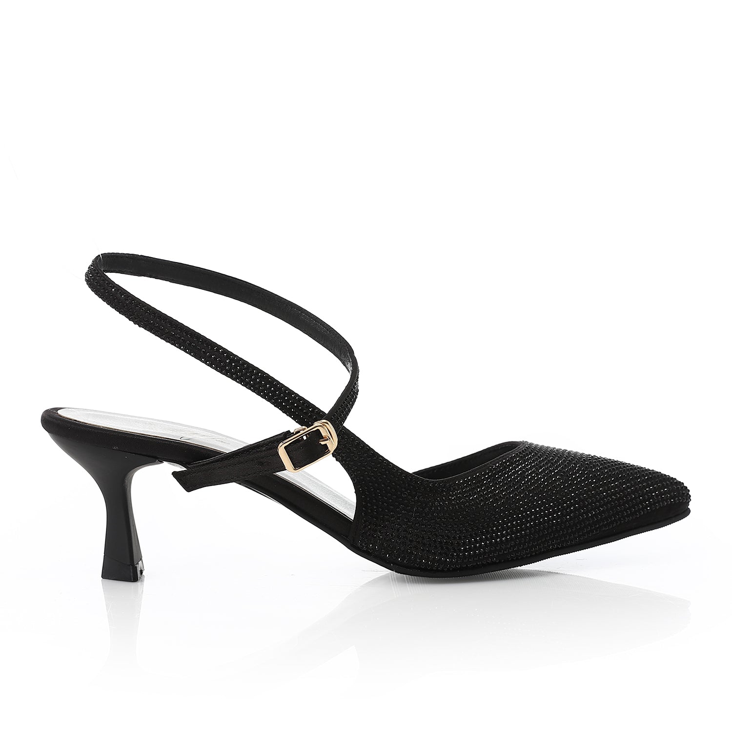 Rhinestone Kitten Heel Slingbacks Black