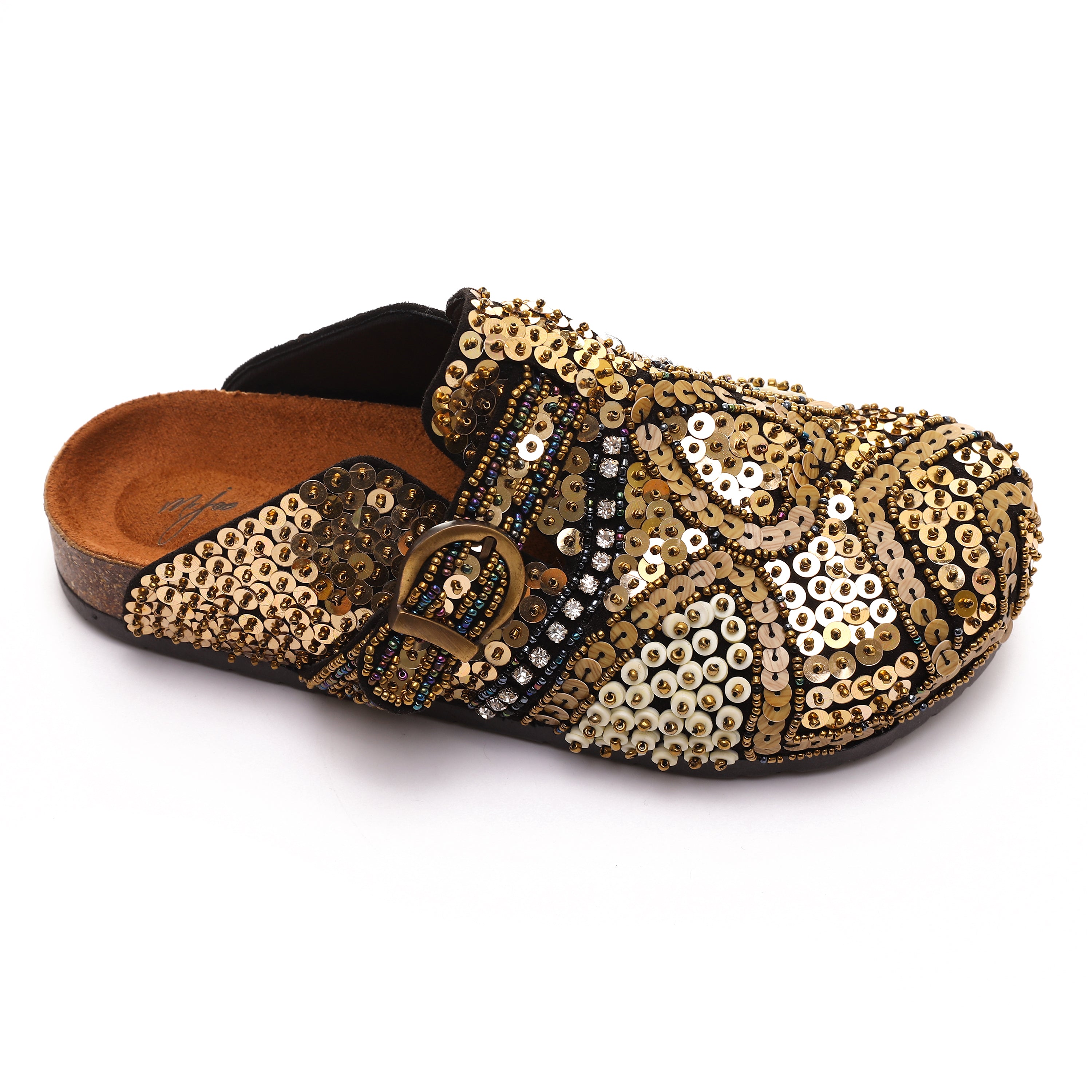 Hand-Embellished Gold Sequin Clogs