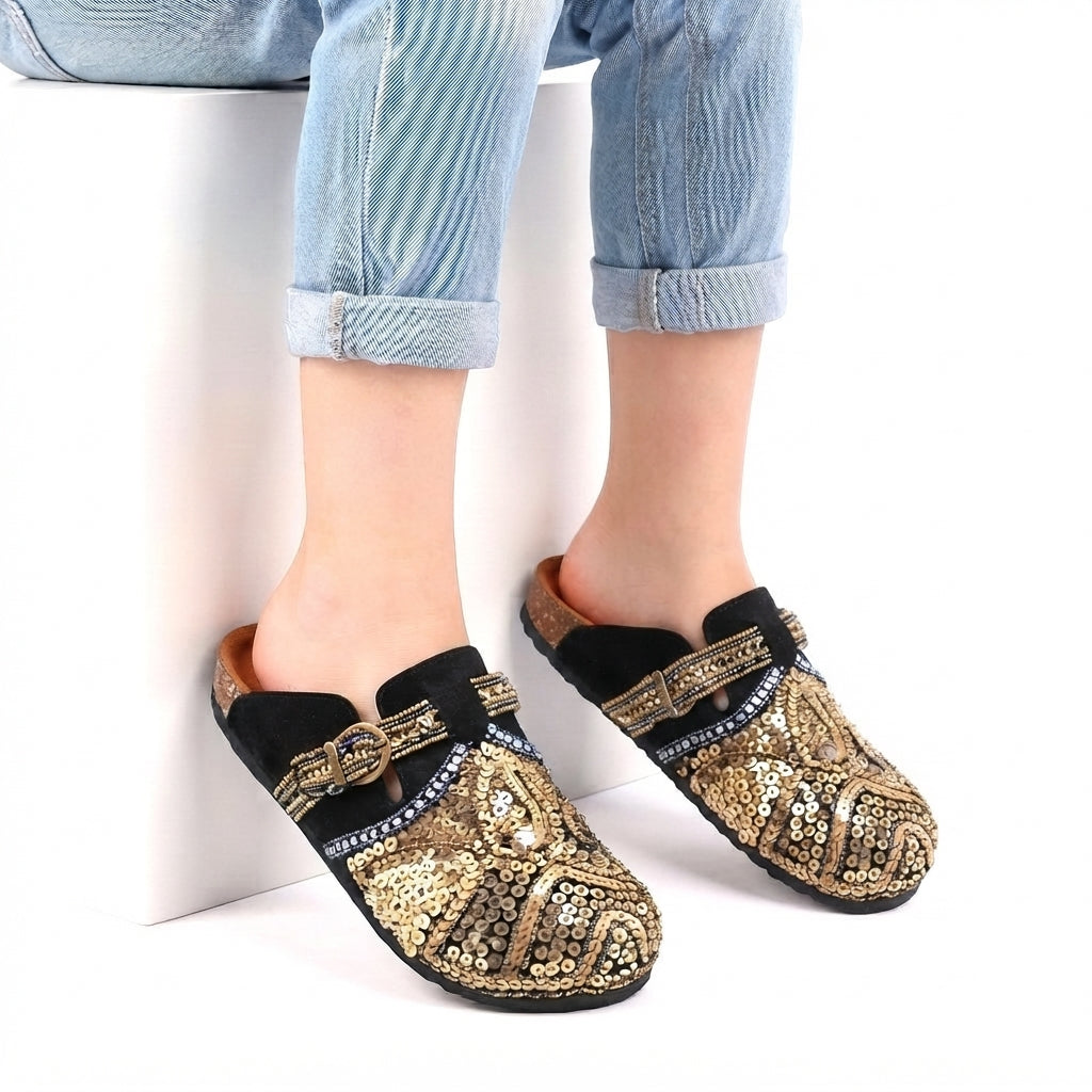 Hand-Embellished Sequin Clogs For Women