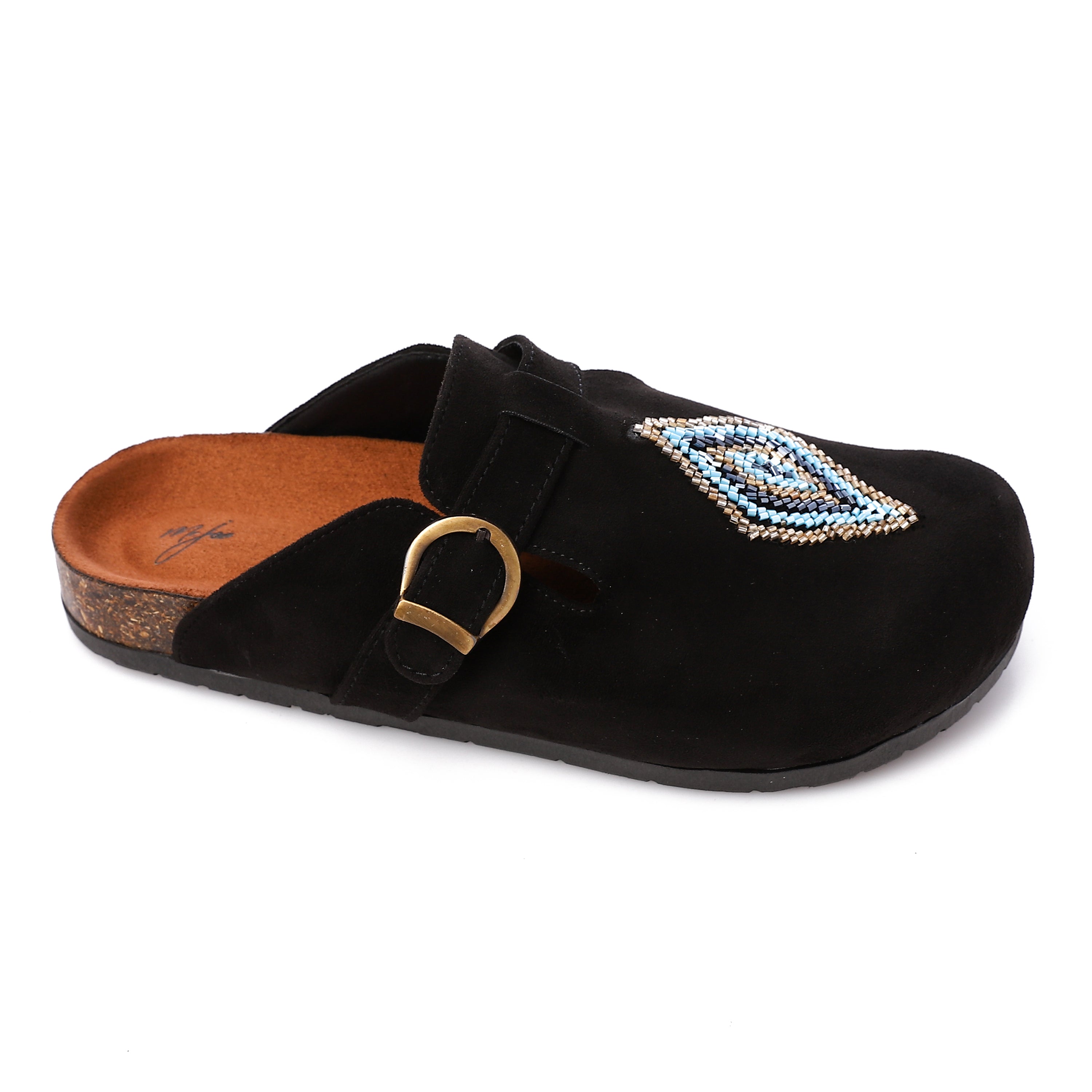 Boho Evil Eye Slip-On Mules Black