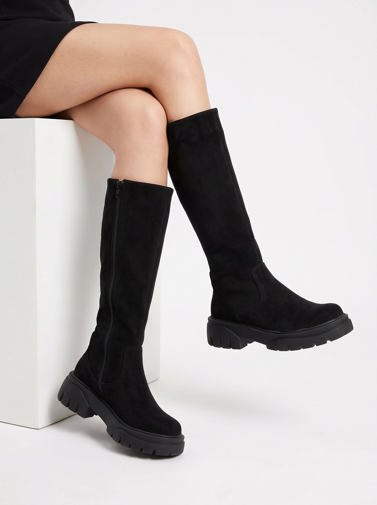 Expandable Wide Calf Suede Knee High Boots