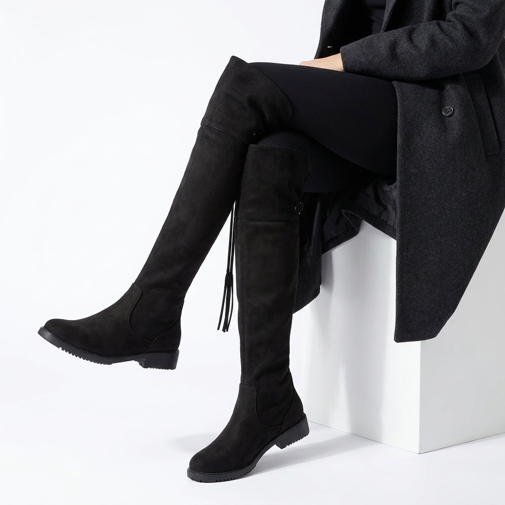 Over-the-Knee Lace-Up Boots β Half Zip Black Suede