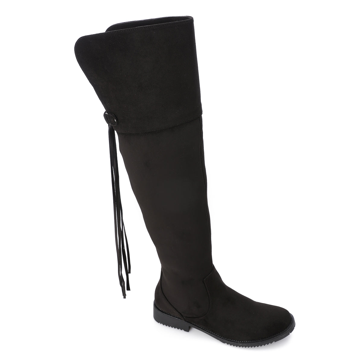 Over-the-Knee Lace-Up Boots β Half Zip Black Suede