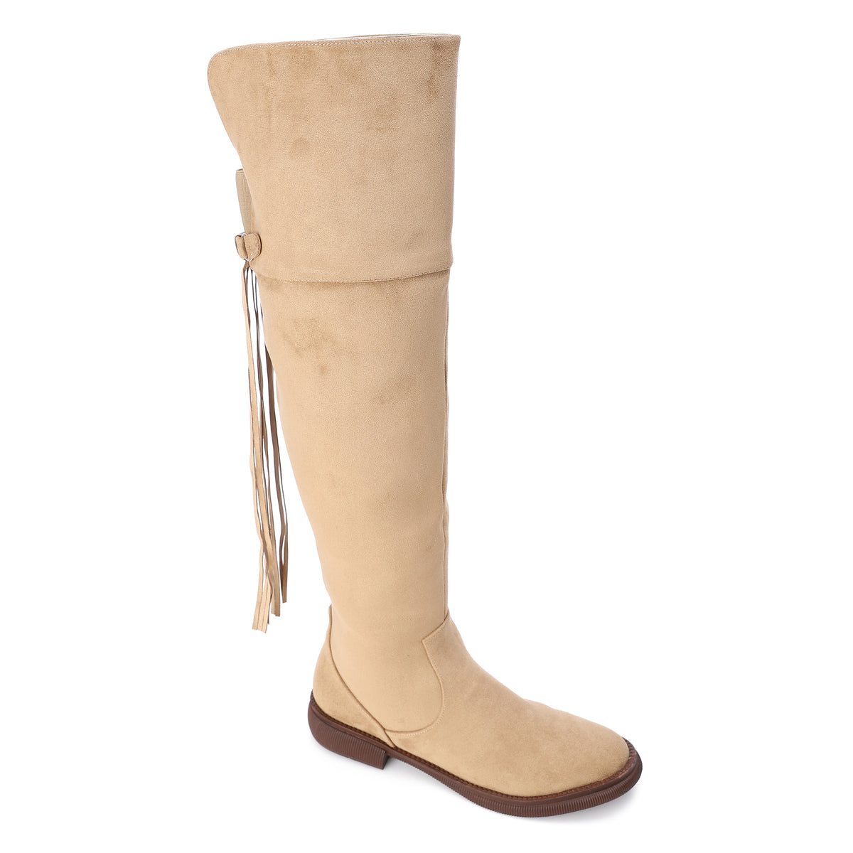 Over-the-Knee Lace-Up Boots β Half Zip Suede Beige