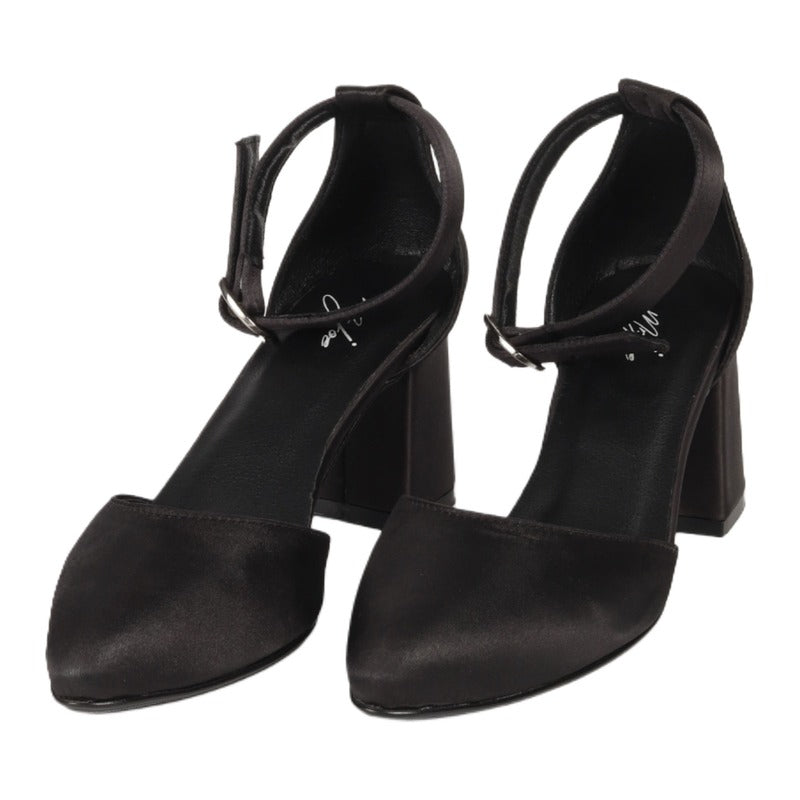 Satin Block Heel Ankle - Black